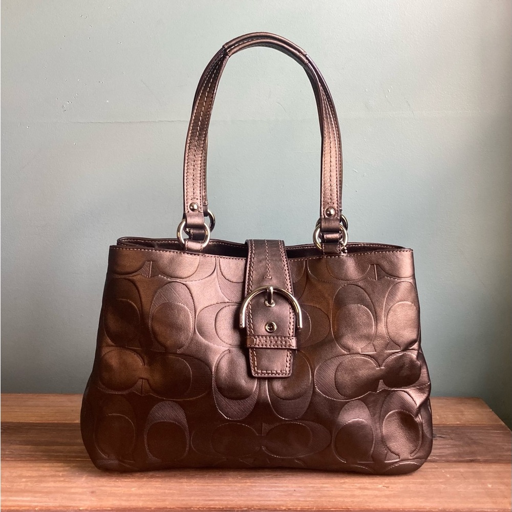 NWT Coach Soho Buckle Signature Embossed Leather Carryall Bag F19448 in Bronze
